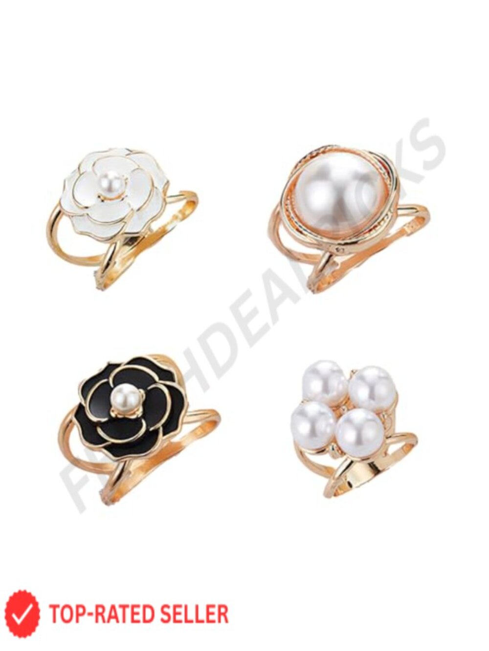 4 Pcs Scarf Ring Clip Rhinestones Pearl Design Belt Buckle Button Slides Shirt